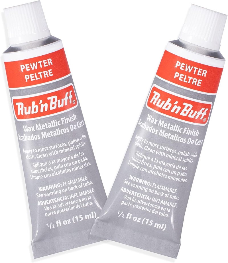 Amaco Rub n Buff Wax Metallic Finish - 2 Rub n Buff Pewter 15ml Tubes - Versatile Gilding Wax for Finishing Furniture Antiquing and Restoration - Rub and Buff Colors Set of Two - Image 1